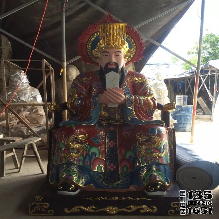 玻璃鋼彩繪戶(hù)外寺廟供奉東岳大帝雕塑