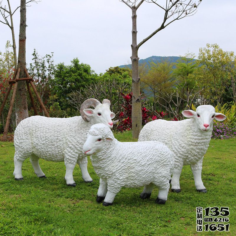 公園戶外草坪玻璃鋼仿真動(dòng)物綿羊雕塑