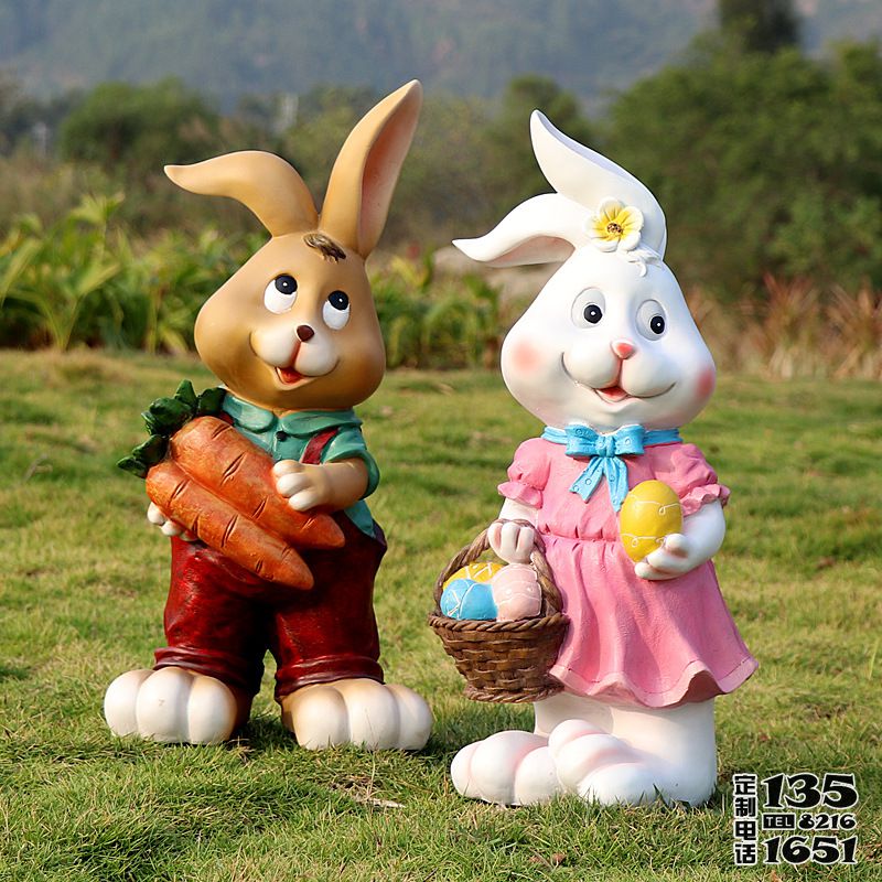 可愛(ài)家居擺件兩只玻璃鋼卡通兔子雕塑